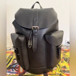 Coach Warner Laptop Black Pebbled Leather Backpack Silver Hardware CW210